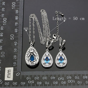 Women 925 Silver Jewelry Sky Blue Cubic Zirconia White Crystal Earrings/Pendant/Necklace/Ring/Bracelet Jewelry Sets 