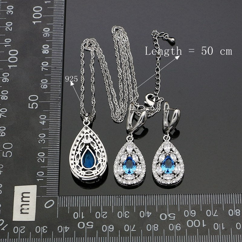 Women 925 Silver Jewelry Sky Blue Cubic Zirconia White Crystal Earrings/Pendant/Necklace/Ring/Bracelet Jewelry Sets 