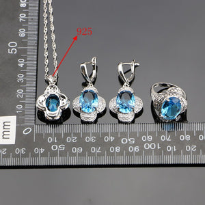 Natural Sky Blue Cubic Zirconia Stone 925 Silver Jewelry Sets For Women Wedding Earrings/Rings/Bracelet/Pendant/Necklace Set