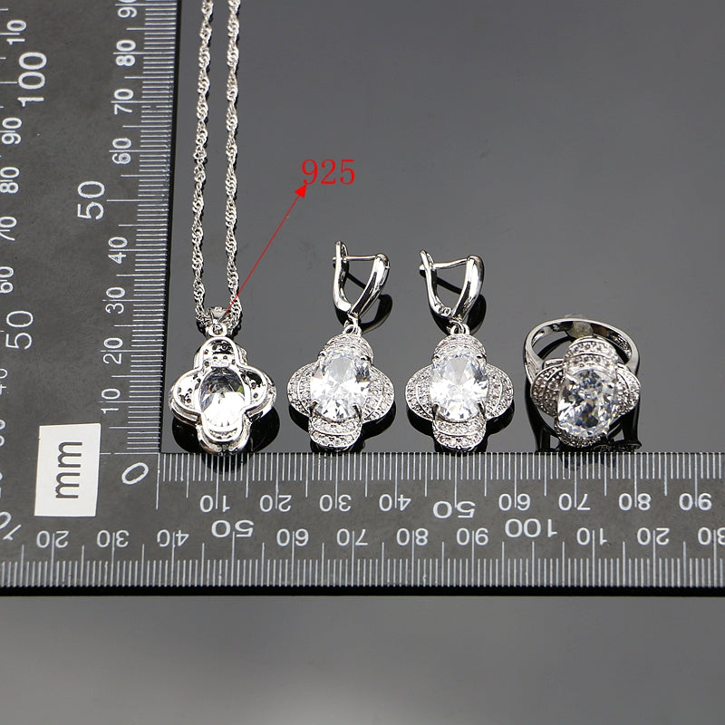 925 Sterling Silver Jewelry Sets White Cubic Zirconia Beads Jewelry For Women Earrings/Ring/Pendant/Bracelet/Necklace Set