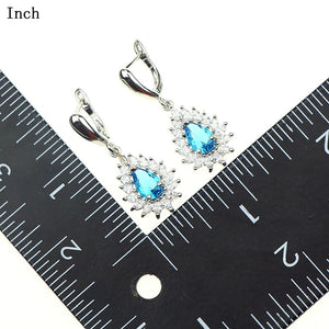 Sky Blue Cubic Zirconia White Crystal Jewelery 925 Sterling Silver Jewelry Sets Women Wedding Necklace/Earrings/Ring/Pendant 