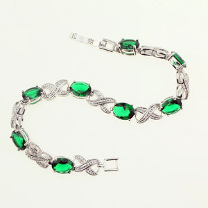 Bridal Captivating Green Stone White Zircon Created 925 Sterling Silver Jewelry Link Chain Bracelet 18.5cm Free Gift Box