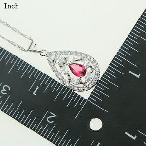 Women 925 Sterling Silver Jewelery Plum Red Cubic Zirconia White Crystal Earrings/Pendant/Necklace/Ring/Bracelet Jewelry Sets