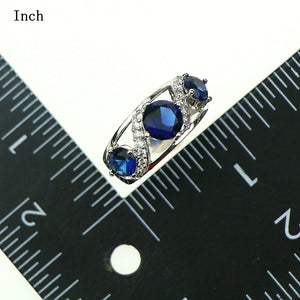 New Women Jewelry Sets 925 Sterling Silver Blue Created Crystal White Zircon Earrings/Pendant/Necklace/Ring Free Gift Box