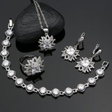 Silver 925 Bridal Jewelry Sets For Women White Crystal Stone Wedding Accessories Ring Earrings Pendant Necklace Bracelet Set