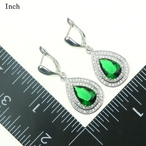 Green Created Emerald White CZ 925 Sterling Silver Jewelry Sets For Women Bracelet Earrings Necklace Pendant Ring Free Gift Box