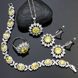 925 Silver Bridal Jewelry Sets For Women Wedding Accessories Yellow Cubic Zirconia Earrings/Pendant/Necklace/Ring/Bracelet Set