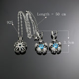 Flower Silver 925 Jewelry Sky Blue Cubic Zirconia White Crystal Beads Jewelry Sets Weeding Earrings/Pendant/Ring/Necklace Set