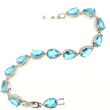 Bridal Water Drop Simulated Sky Blue Created Stone White Zircon Silver Color Link Chain Bracelet For Women Jewelry Free Gift Box