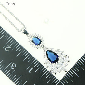 Bride Blue Natural Crystal Zircon For Women Wedding Charming 925 Sterling Silver Jewelry Sets Earrings/Pendant/Necklace Free Box