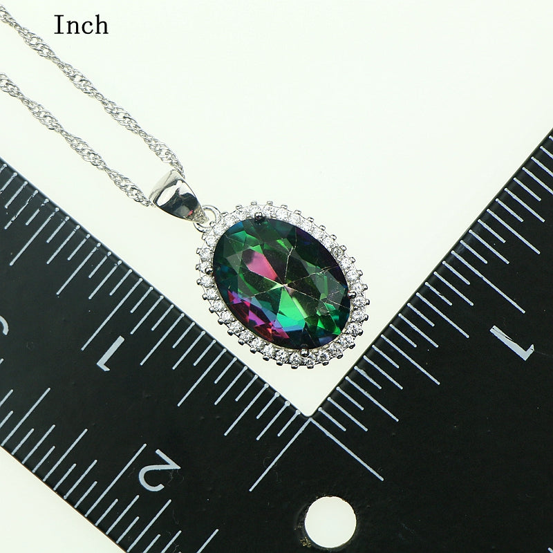 Women Oval Mystic Rainbow Fire Zircon 925 Sterling silver jewelry Sets Wedding Pendant/Necklace/Bracelet/Ring/Earrings Free Box