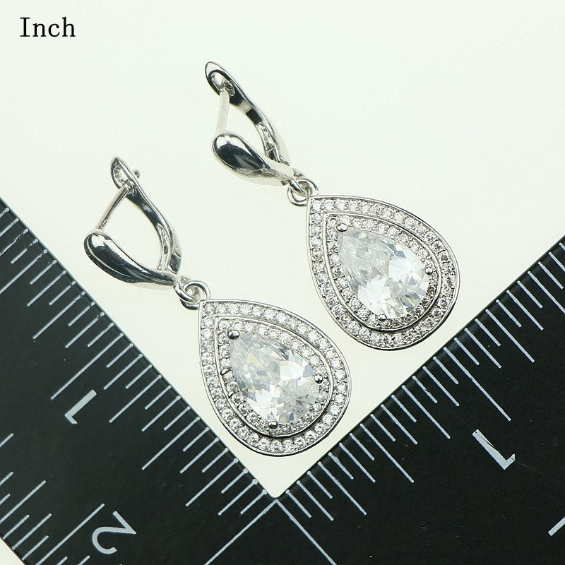 Water Drop White Cubic Zirconia Jewelery 925 Sterling Silver Jewelry Sets For Women Necklace/Pendant/Earrings/Rings/Bracelet 