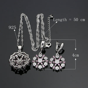 Flower 925 Silver Bridal Jewelry Sets For Women Wedding Decoration Pink CZ White Crystal Earrings/Ring/Bracelet/Pendant/Necklace