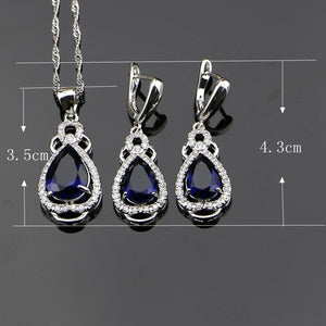 Natural Blue Cubic Zirconia 925 Sterling Silver Jewelry Sets For Women Wedding Earrings/Rings/Bracelet/Pendant/Necklace Set