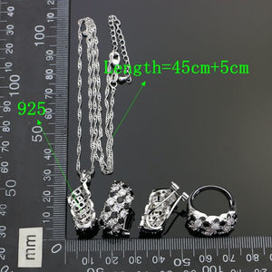 925 Silver Punk Jewelry Sets For Women Party Decoration White Black Cubic Zirconia Earrings/Ring/Bracelet/Necklace/Pendant Set