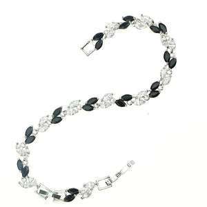 Bridal 925 Sterling Silver Jewelry Overlay Alluring Black&White Zircon 16.5cm/19cm Chain Link Bracelet For Women Free Gift Box