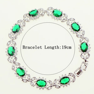 Noble Green Natural Gem Stone White Zircon 925 sterling-silver-jewelry Link Chain Bracelet 19cm For Women Wedding Free Gift Box