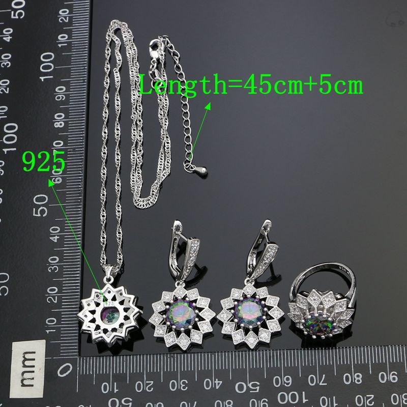 925 Silver Bridal Jewelry Sets For Women Mystac Rainbow Cubic Zirconia White Crystal Earrings Ring Necklace Pendant Set