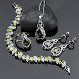  925 Sterling Silver Jewelery Olive Green Cubic Zirconia  Jewelry Sets For Women Earrings/Pendant/Necklace/Ring/Bracelet