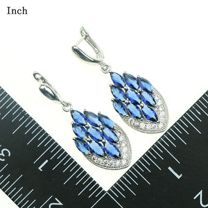 Noble Blue Natural Crystal White Zircon 925 Sterling Silver Jewelry Sets For Women Earrings/Pendant/Necklace/Ring Free Gift Box