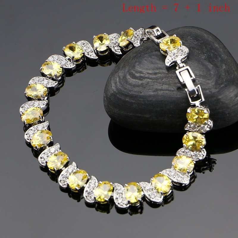 Noble Golden Yellow Zircon 925 Sterling Silver Jewelry Sets For Caucasian Wedding  Earrings/Ring/Bracelet/Pendant/Necklace Set