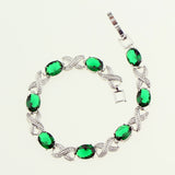 Bridal Captivating Green Stone White Zircon Created 925 Sterling Silver Jewelry Link Chain Bracelet 18.5cm Free Gift Box