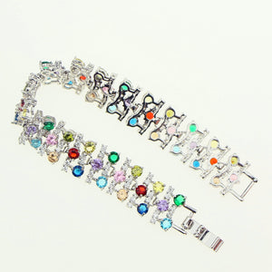 Multicolor Natural stone White Zircon Created jewelry 925 Sterling Silver Jewelry For Women Bangles Cuff Bracelet Free Gift Box