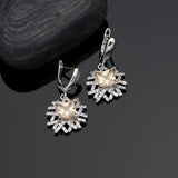 925 Silver Costume Jewelry Sets Champagne Zircon White CZ Party Necklace Set Office Jewelry Earrings For Women 4PCS