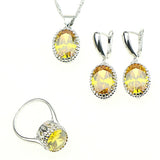 Golden Yellow Crystal White Zircon Created 925 Sterling Silver Jewelry Sets For Women Earrings/Rings/Pendant/Necklace Free Box