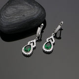 Green Cubic Zirconia 925 Sterling Silver Bridal Jewelry Sets White Crystal For Women Earrings With Stone Open Ring Necklace Set