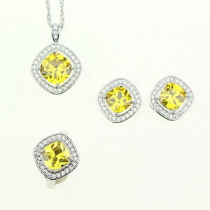 Golden Yellow Crystal CZ Jewelery 925 Sterling Silver Earrings/Rings/Pendant/Necklace Jewelry Sets For Women Wedding Party