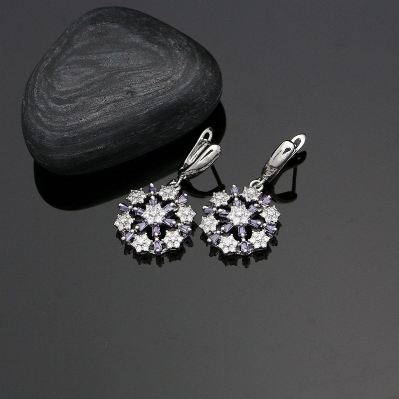 Silver 925 Jewelry Sets Natural Purple White Zircon Decoration For Women Earrings With Stone Pendant Rings Necklace Set