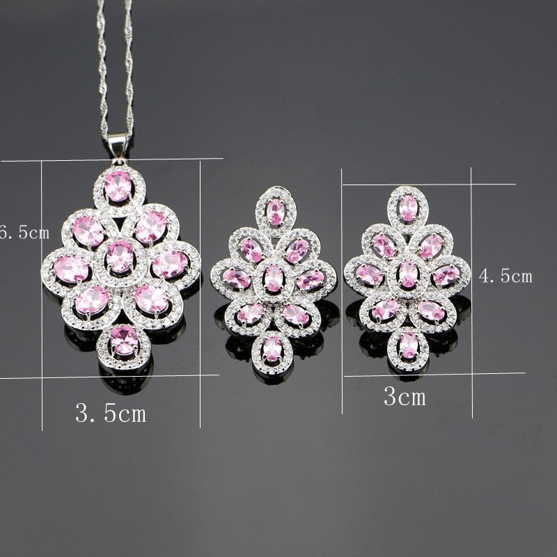 Pink Cubic Zirconia Jewelry 925 Sterling Silver Jewelry Sets For Women Necklace/Earrings/Pendant/Bracelet