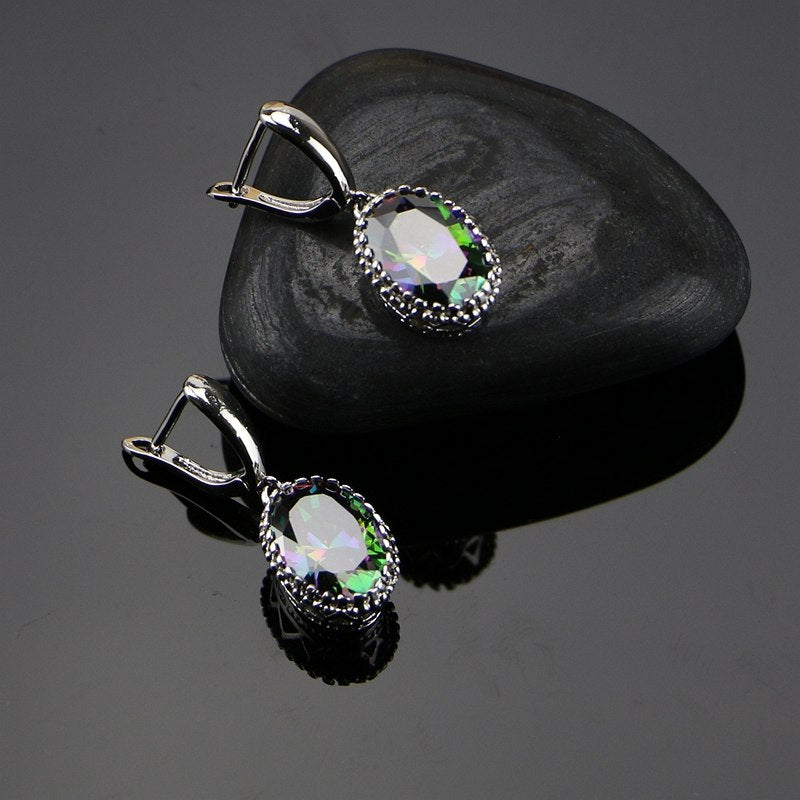 Bride 925 Sterling Silver Jewelry Mystic Rainbow Fire Cubic Zirconia Jewelry Sets For Women Earrings/Pendant/Necklace/Ring Gift