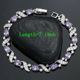 925 Sterling Silver Jewelry Sets For Bride Wedding Accessories Purple CZ Earrings/Pendant/Necklace/Ring/Bracelet