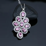 Pink Cubic Zirconia Jewelry 925 Sterling Silver Jewelry Sets For Women Necklace/Earrings/Pendant/Bracelet