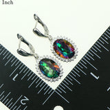 Oval Mystic Rainbow Fire Crystal Zircon 925 Sterling silver jewelry Sets Women Wedding Pendant/Necklace/Ring/Earrings Free Box