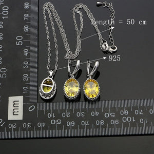 Golden Yellow Crystal Zircon Created 925 Sterling Silver Jewelry Sets For Women Earrings/Ring/Bracelet/Necklace/Pendant Free Box