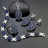 925 Sterling Silver Party Jewelry Sets Blue Cubic Zirconia Earrings/Pendant/Necklace/Ring/Bracelet For Women Decoration