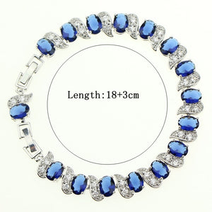 Bridal Classic Blue Stone White Zircon Created Silver 18/21cm Bracelets For Women 925 Sterling Silver Jewelry Free Box