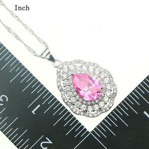 Fashion Women Sterling Silver 925 Jewelery Pink Cubic Zirconia Crystal Earrings/Pendant/Necklace/Ring Jewelry Sets