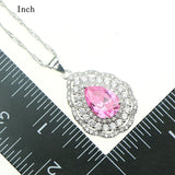 Fashion Women Sterling Silver 925 Jewelery Pink Cubic Zirconia Crystal Earrings/Pendant/Necklace/Ring Jewelry Sets 