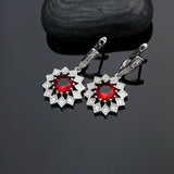 925 Sterling Silver Wedding Jewelry Sets For Bride Red Stone White Crystal Earrings/Pendant/Necklace/Ring/Bracelet Set