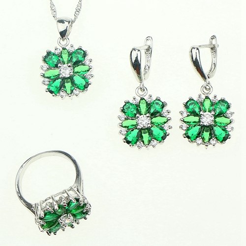 2017 New Style Green Created Emerald Zircon 925 Sterling Silver Jewelry sets For Women Earrings/Pendant/Necklace/Ring Gift Box