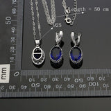 Oval Blue Cubic Zirconia Jewelery 925 Silver Jewelry Sets For Women Wedding Earrings/Rings/Necklace/Pendant Free Box