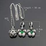 925 Sterling Silver Bridal Jewelry Sets Green Zircon White Crystal Necklace Set Engagement Jewelry Earrings For Women 4PCS