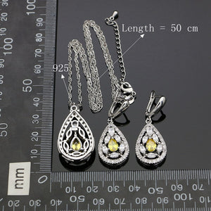 925 Silver Jewelry Yellow AAA+ Cubic Zirconia White Crystal Jewelry Sets Earrings/Pendant/Necklace Set/Ring For Women