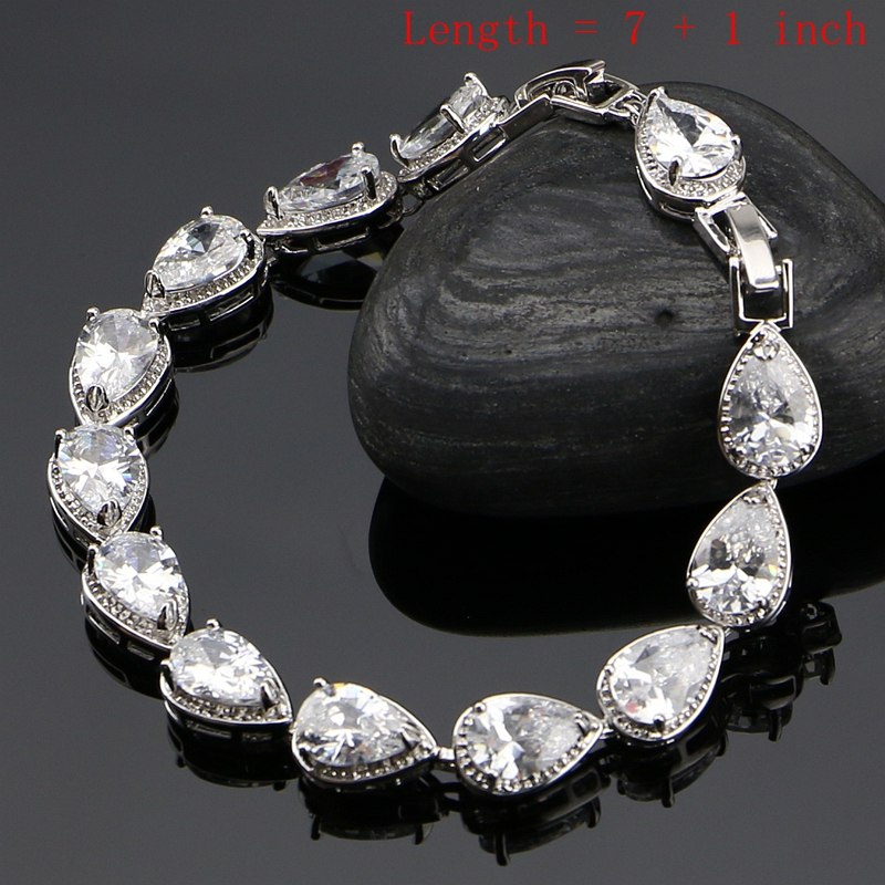 Beautifully Caucasian 925 Silver Jewelry Sets White Zircon Beads Jewelry Women Party Earrings/Ring/Pendant/Bracelet/Necklace Set