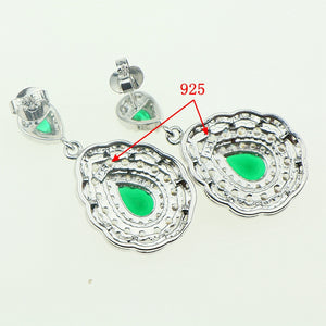 Fashion Women 925 Sterling Silver Jewelery Green Cubic Zirconia Crystal Earrings/Pendant/Necklace/Ring Jewelry Sets 