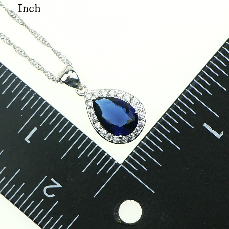 925 Sterling Silver Jewelry Blue Stone White Zircon Created Women Jewelry Sets Earrings/Pendant/Necklace/Rings/Bracelet Free Box